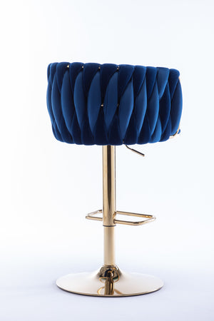 English Elm Set of 2 Velvet Bar Stools with Swivel, Chrome Footrest & Base, Height Adjustable Luxury Seating with Gold Legs Navy W124956153