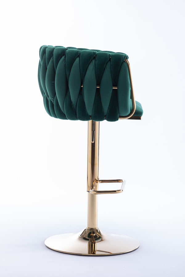 English Elm Set of 2 Velvet Bar Stools with Swivel, Chrome Footrest & Base, Height Adjustable Luxury Seating with Gold Legs Green W124956137