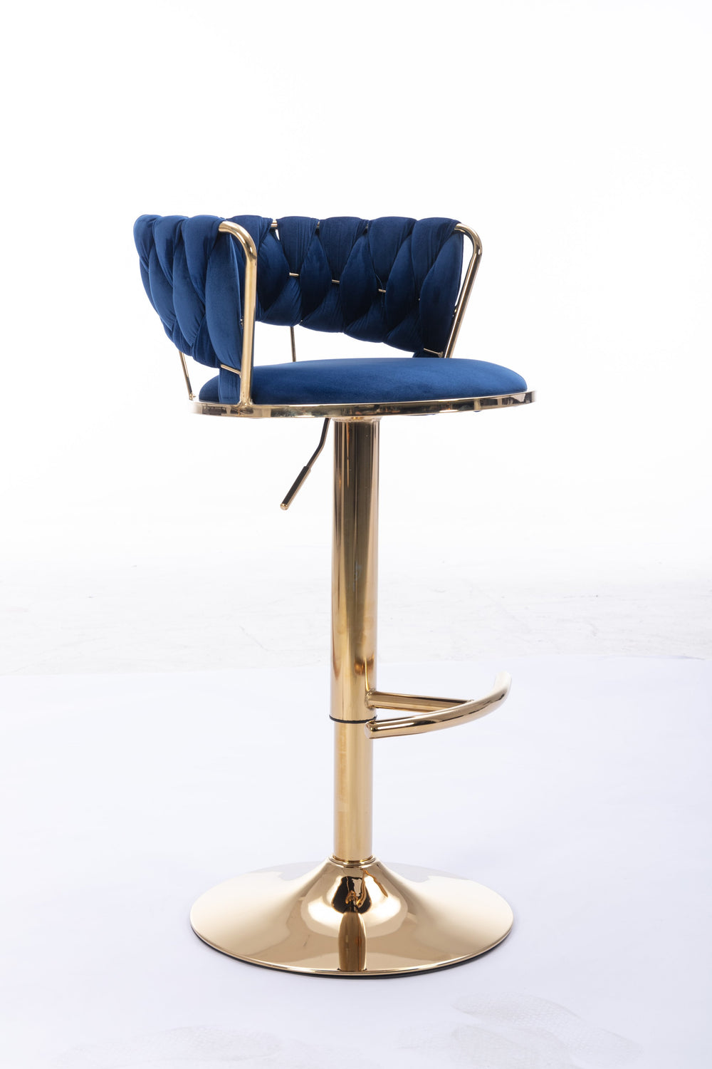 English Elm Set Velvet Bar Stools with Gold Legs and Chrome Footrest, Swivel Height-Adjustable Counter Seating, Luxe Upholstery and Sturdy Base Blue W124958977