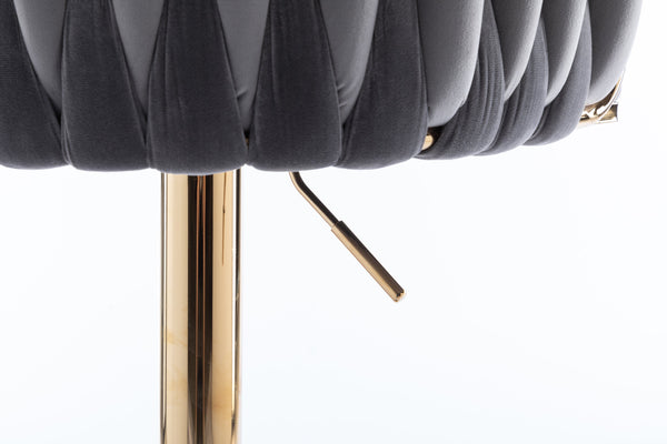 English Elm Set of 2 Velvet Bar Stools with Swivel, Chrome Footrest & Base, Height Adjustable Luxury Seating with Gold Legs Grey W124956156