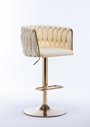 English Elm Set of 2 Ivory Bar Stools — Velvet Upholstery, 360° Swivel, Height Adjustable, Gold Legs, 250 lb Capacity W124956157