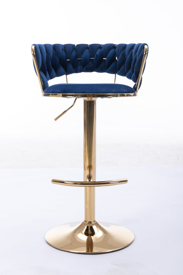 English Elm Set Velvet Bar Stools with Gold Legs and Chrome Footrest, Swivel Height-Adjustable Counter Seating, Luxe Upholstery and Sturdy Base Blue W124958977