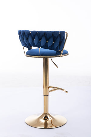 English Elm Set Velvet Bar Stools with Gold Legs and Chrome Footrest, Swivel Height-Adjustable Counter Seating, Luxe Upholstery and Sturdy Base Blue W124958977
