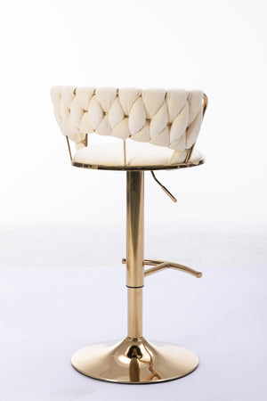 English Elm Set Velvet Bar Stools with Gold Legs and Chrome Footrest, Swivel Height-Adjustable Counter Seating, Luxe Upholstery and Sturdy Base Cream W124958979