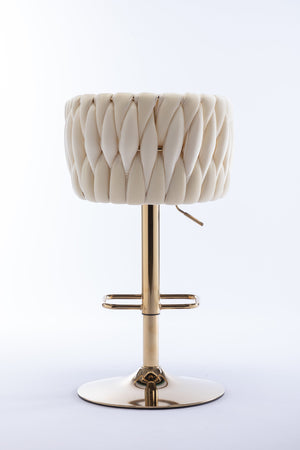 English Elm Set of 2 Ivory Bar Stools — Velvet Upholstery, 360° Swivel, Height Adjustable, Gold Legs, 250 lb Capacity W124956157