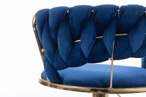 English Elm Set Velvet Bar Stools with Gold Legs and Chrome Footrest, Swivel Height-Adjustable Counter Seating, Luxe Upholstery and Sturdy Base Blue W124958977