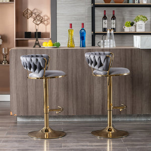 English Elm Set of 2 velvet bar stools with 360° swivel, chrome base, adjustable height, gold legs, sturdy frame and comfort Gray W124958980
