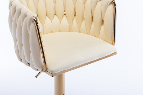 English Elm Set of 2 Ivory Bar Stools — Velvet Upholstery, 360° Swivel, Height Adjustable, Gold Legs, 250 lb Capacity W124956157