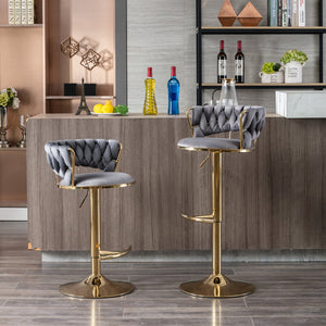 English Elm Set of 2 velvet bar stools with 360° swivel, chrome base, adjustable height, gold legs, sturdy frame and comfort Gray W124958980