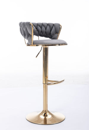 English Elm Set of 2 velvet bar stools with 360° swivel, chrome base, adjustable height, gold legs, sturdy frame and comfort Gray W124958980