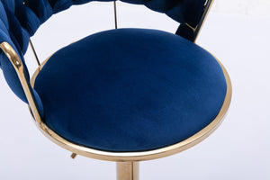 English Elm Set Velvet Bar Stools with Gold Legs and Chrome Footrest, Swivel Height-Adjustable Counter Seating, Luxe Upholstery and Sturdy Base Blue W124958977