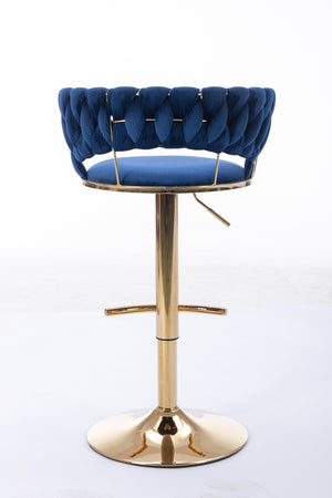 English Elm Set Velvet Bar Stools with Gold Legs and Chrome Footrest, Swivel Height-Adjustable Counter Seating, Luxe Upholstery and Sturdy Base Blue W124958977