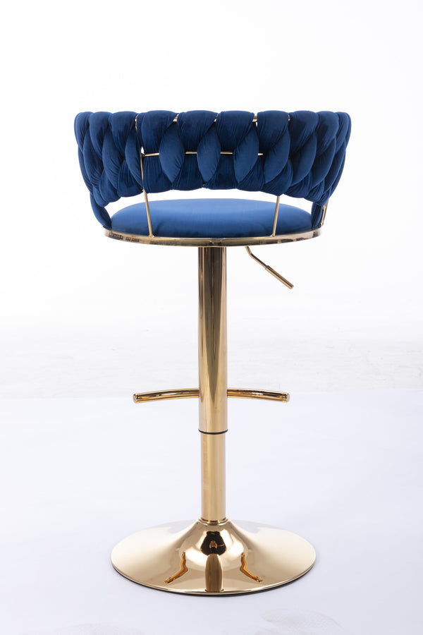 English Elm Set Velvet Bar Stools with Gold Legs and Chrome Footrest, Swivel Height-Adjustable Counter Seating, Luxe Upholstery and Sturdy Base Blue W124958977