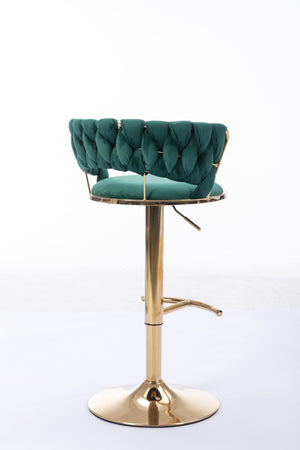 English Elm Set Velvet Bar Stools with Gold Legs and Chrome Footrest, Swivel Height-Adjustable Counter Seating, Luxe Upholstery and Sturdy Base Green W124958976