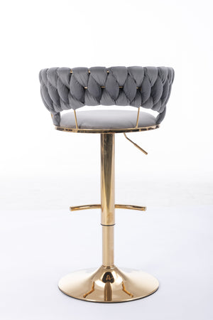 English Elm Set of 2 velvet bar stools with 360° swivel, chrome base, adjustable height, gold legs, sturdy frame and comfort Gray W124958980