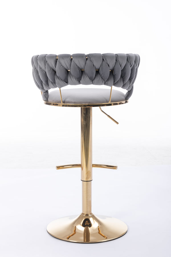 English Elm Set of 2 velvet bar stools with 360° swivel, chrome base, adjustable height, gold legs, sturdy frame and comfort Gray W124958980