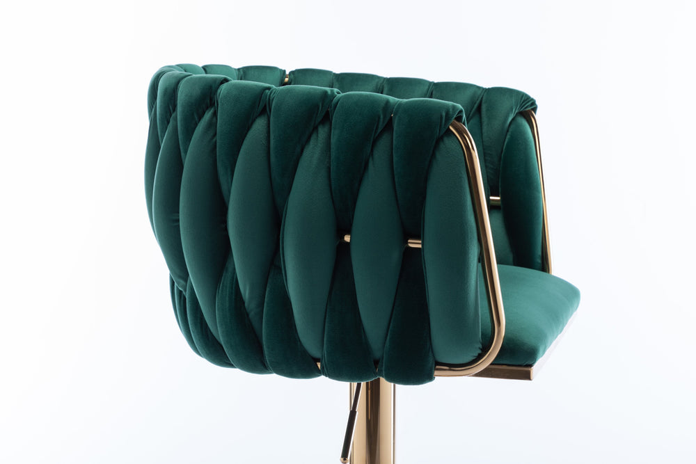 English Elm Set of 2 Velvet Bar Stools with Swivel, Chrome Footrest & Base, Height Adjustable Luxury Seating with Gold Legs Green W124956137