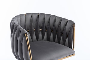 English Elm Set of 2 Velvet Bar Stools with Swivel, Chrome Footrest & Base, Height Adjustable Luxury Seating with Gold Legs Grey W124956156