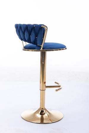 English Elm Set Velvet Bar Stools with Gold Legs and Chrome Footrest, Swivel Height-Adjustable Counter Seating, Luxe Upholstery and Sturdy Base Blue W124958977