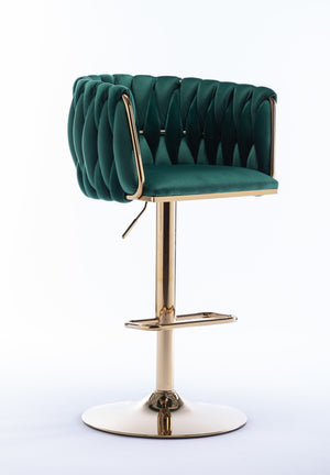 English Elm Set of 2 Velvet Bar Stools with Swivel, Chrome Footrest & Base, Height Adjustable Luxury Seating with Gold Legs Green W124956137