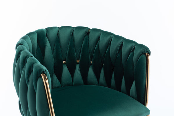 English Elm Set of 2 Velvet Bar Stools with Swivel, Chrome Footrest & Base, Height Adjustable Luxury Seating with Gold Legs Green W124956137