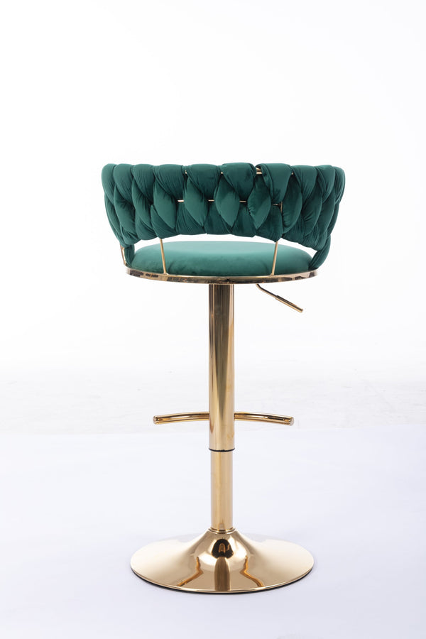 English Elm Set Velvet Bar Stools with Gold Legs and Chrome Footrest, Swivel Height-Adjustable Counter Seating, Luxe Upholstery and Sturdy Base Green W124958976
