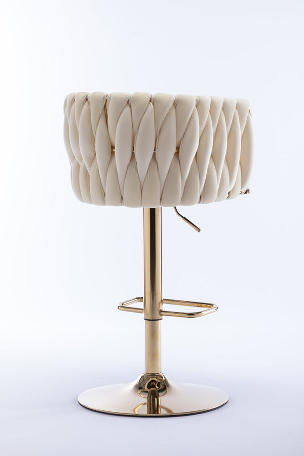 English Elm Set of 2 Ivory Bar Stools — Velvet Upholstery, 360° Swivel, Height Adjustable, Gold Legs, 250 lb Capacity W124956157