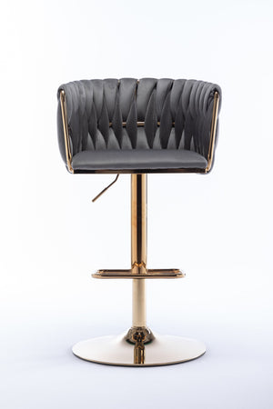 English Elm Set of 2 Velvet Bar Stools with Swivel, Chrome Footrest & Base, Height Adjustable Luxury Seating with Gold Legs Grey W124956156