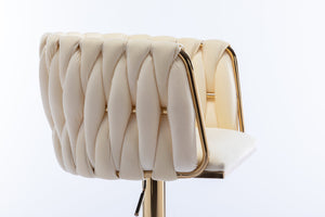 English Elm Set of 2 Ivory Bar Stools — Velvet Upholstery, 360° Swivel, Height Adjustable, Gold Legs, 250 lb Capacity W124956157