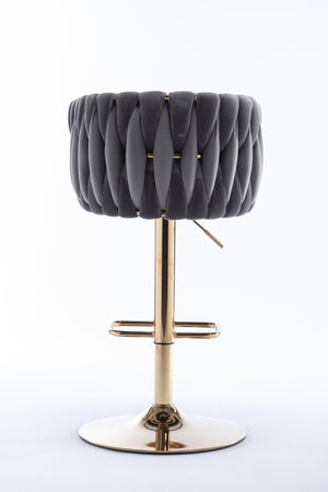 English Elm Set of 2 Velvet Bar Stools with Swivel, Chrome Footrest & Base, Height Adjustable Luxury Seating with Gold Legs Grey W124956156