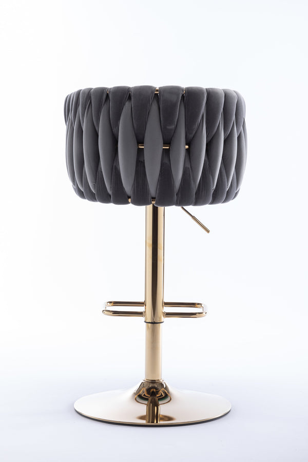 English Elm Set of 2 Velvet Bar Stools with Swivel, Chrome Footrest & Base, Height Adjustable Luxury Seating with Gold Legs Grey W124956156