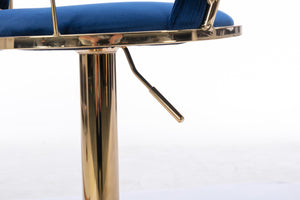English Elm Set Velvet Bar Stools with Gold Legs and Chrome Footrest, Swivel Height-Adjustable Counter Seating, Luxe Upholstery and Sturdy Base Blue W124958977