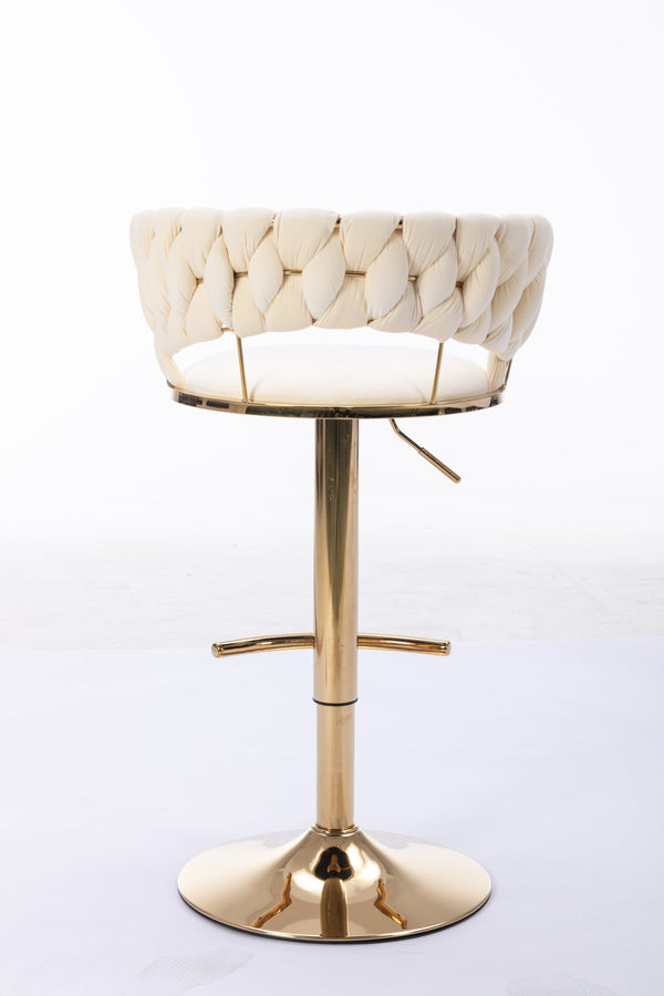 English Elm Set Velvet Bar Stools with Gold Legs and Chrome Footrest, Swivel Height-Adjustable Counter Seating, Luxe Upholstery and Sturdy Base Cream W124958979