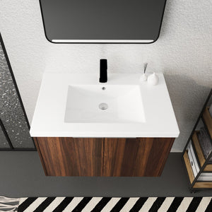 English Elm Soft Soft Close Doors Bathroom Vanity With Sink 30" x18" KD Cabinet Soft-Close Doors Open Shelf Storage W99952551