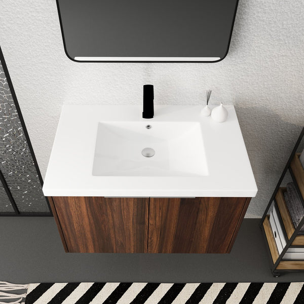 English Elm Soft Soft Close Doors Bathroom Vanity With Sink 30" x18" KD Cabinet Soft-Close Doors Open Shelf Storage W99952551