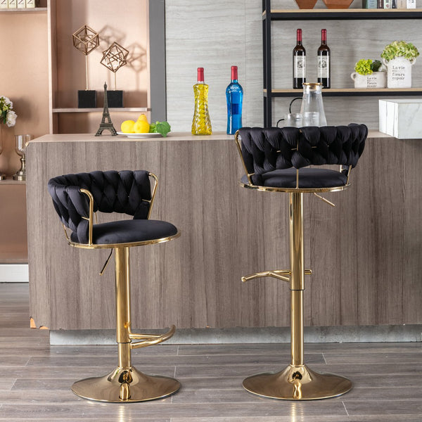English Elm Set of 2 velvet bar stools with 360° swivel, chrome base, adjustable height, gold legs, sturdy frame and comfort Black W124958975