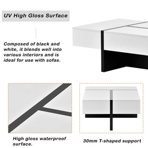English Elm On-trend Gloss Rectangular Coffee Table with Drawer Black White Living Room WF292142AAK