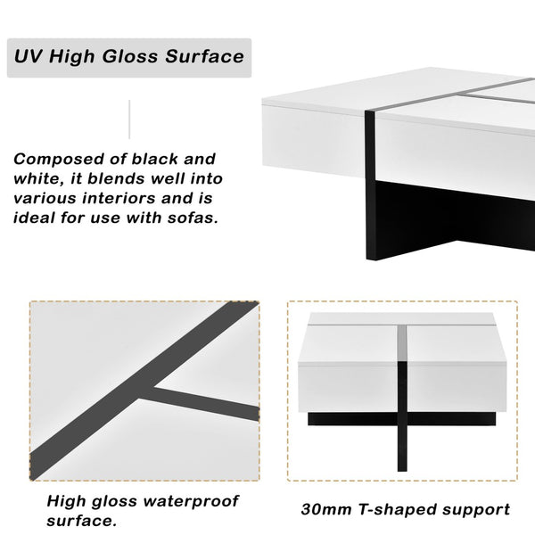 English Elm On-trend Gloss Rectangular Coffee Table with Drawer Black White Living Room WF292142AAK