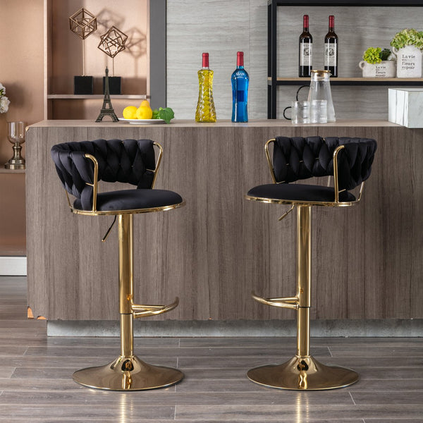 English Elm Set of 2 velvet bar stools with 360° swivel, chrome base, adjustable height, gold legs, sturdy frame and comfort Black W124958975