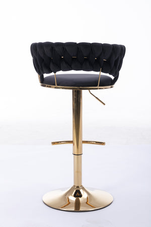 English Elm Set of 2 velvet bar stools with 360° swivel, chrome base, adjustable height, gold legs, sturdy frame and comfort Black W124958975