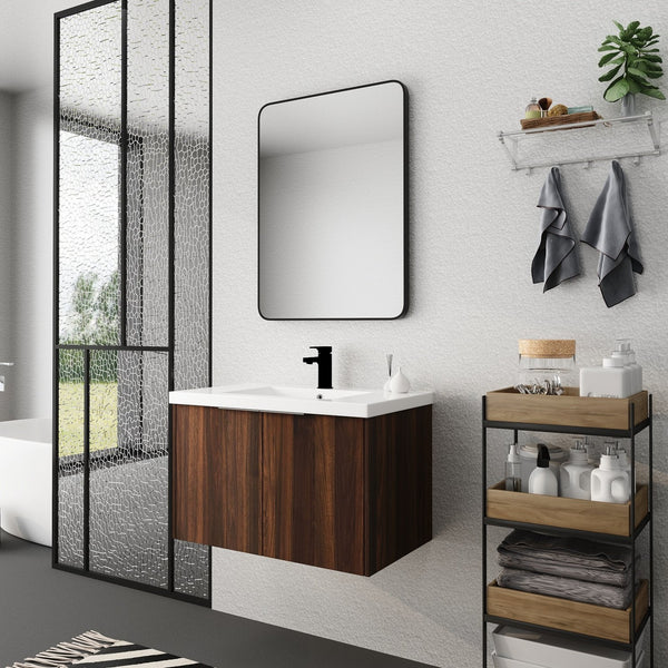 English Elm Soft Soft Close Doors Bathroom Vanity With Sink 30" x18" KD Cabinet Soft-Close Doors Open Shelf Storage W99952551