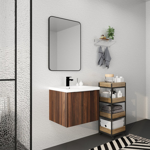 English Elm Bathroom Cabinet With Resin Sink, 24" Floating Vanity w/ Soft-Close Doors, Open Shelf Storage, Durable Eco-Friendly Finish W99952550
