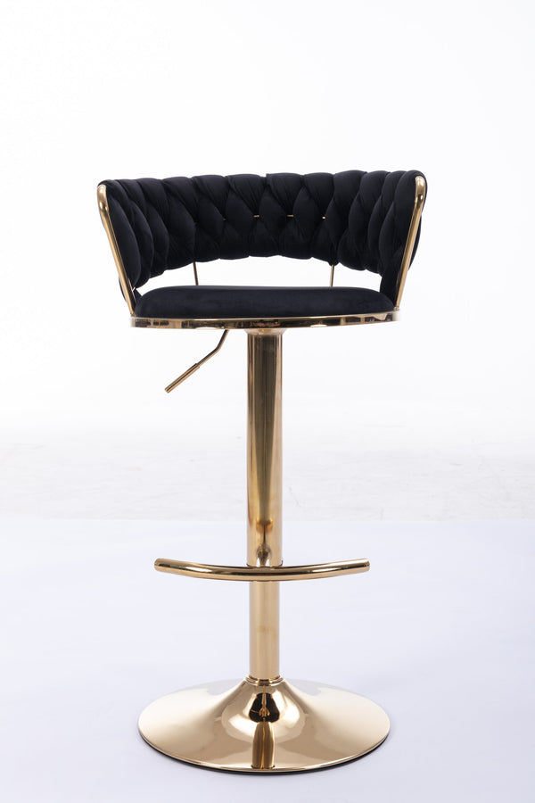 English Elm Set of 2 velvet bar stools with 360° swivel, chrome base, adjustable height, gold legs, sturdy frame and comfort Black W124958975