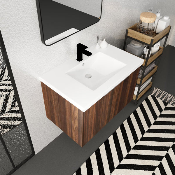 English Elm Soft Soft Close Doors Bathroom Vanity With Sink 30" x18" KD Cabinet Soft-Close Doors Open Shelf Storage W99952551