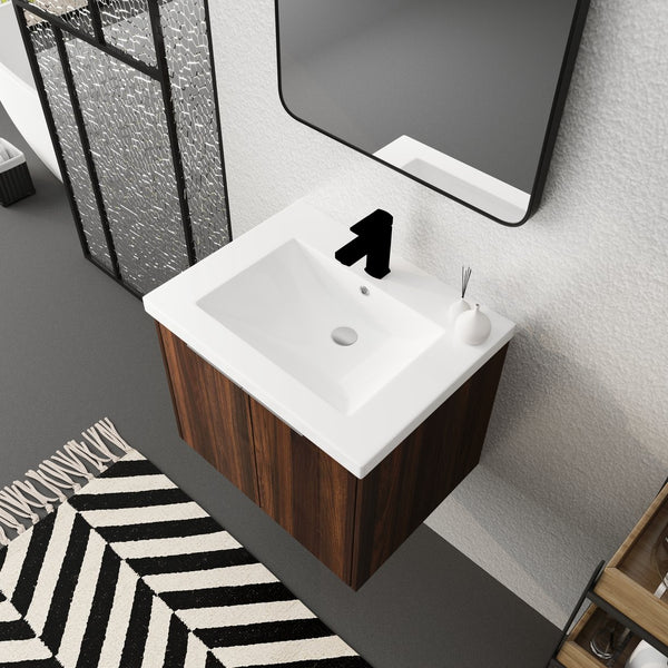 English Elm Bathroom Cabinet With Resin Sink, 24" Floating Vanity w/ Soft-Close Doors, Open Shelf Storage, Durable Eco-Friendly Finish W99952550
