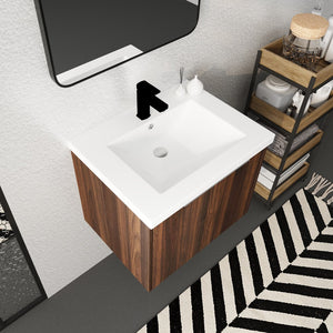 English Elm Bathroom Cabinet With Resin Sink, 24" Floating Vanity w/ Soft-Close Doors, Open Shelf Storage, Durable Eco-Friendly Finish W99952550