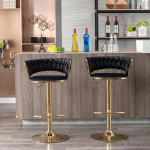 English Elm Set of 2 velvet bar stools with 360° swivel, chrome base, adjustable height, gold legs, sturdy frame and comfort Black W124958975