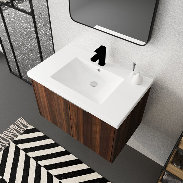 English Elm Soft Soft Close Doors Bathroom Vanity With Sink 30" x18" KD Cabinet Soft-Close Doors Open Shelf Storage W99952551
