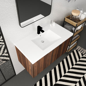 English Elm Modern 36-Inch Float Mounting Bathroom Vanity with Resin Sink, Eco Plywood, Soft-Close Doors & Shelf W99952552