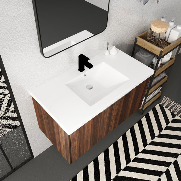 English Elm Modern 36-Inch Float Mounting Bathroom Vanity with Resin Sink, Eco Plywood, Soft-Close Doors & Shelf W99952552